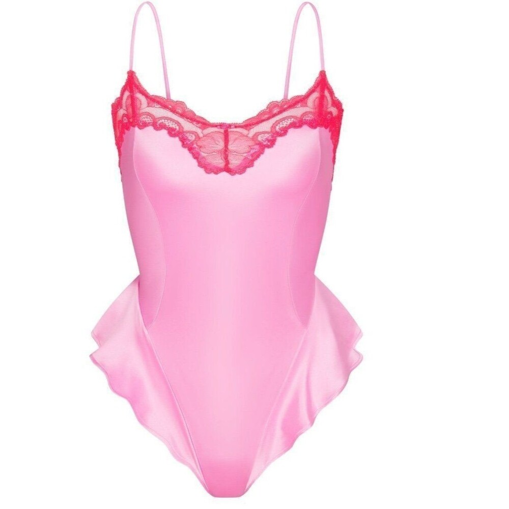 NWT Skims stretch satin lace teddy neon orchid NWT small